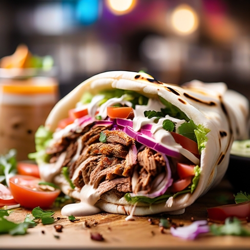 שווארמה ביתית מתובלת היטב עם טחינה וסלט טרי