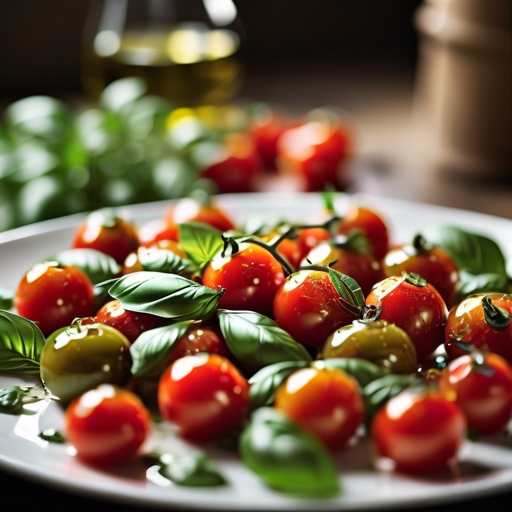 סלט עגבניות שרי עם בזיליקום ושמן זית כתית מעולה