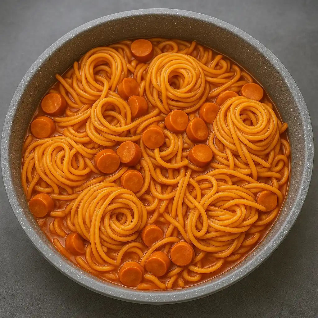 נקניקיות ופסטה בסיר אחד