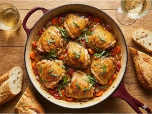 עוף ברוטב טרגון ויין לבן – קלאסיקה צרפתית בסיר אחד
